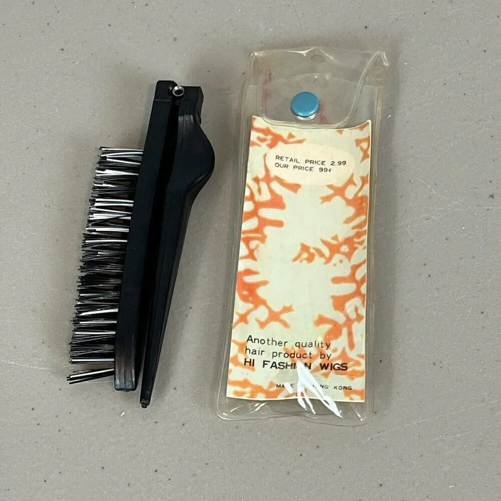 Vintage Folding Hair Brush Travel Pocket Size by Hi Fashion Wigs Hong Kong